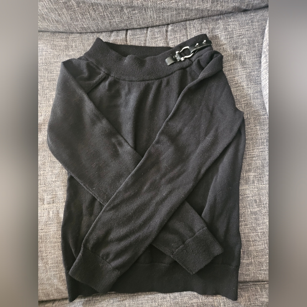 Lauren Ralph Lauren Women’s Buckle Boat Neck Sweater Black Cotton Sz M. 15ptp